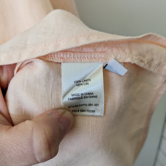 Cloth & Stone Pink Linen Bishop Sleeve Gathered Cuff Tie Neck Pullover Top - Picture 7 of 7